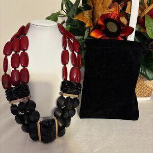 Chico's Red and Black 35 Bold Years Collection Necklace (23") with pouch